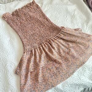 Storia Pink Coastal Cowgirl Strapless Drop Waist, Smocked Floral Dress, Size S